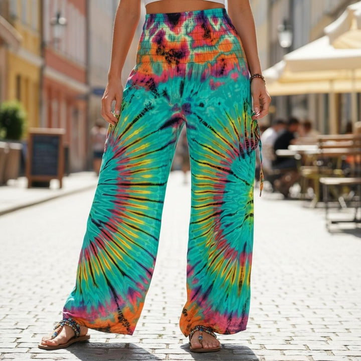 GURU SHOP Farbenfrohe Batikhose, Palazzohose, Weite Sommerhose, Damen, Synthetisch 36 Türkisgrün, 36