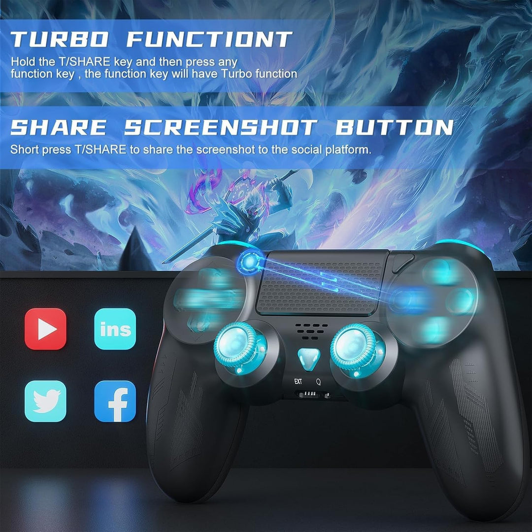 Bonacell 2 Pack Wireless Controller für PS4/Pro/Slim/PC, mit RGB Lighting, Turbo, Dual Vibration, 6-