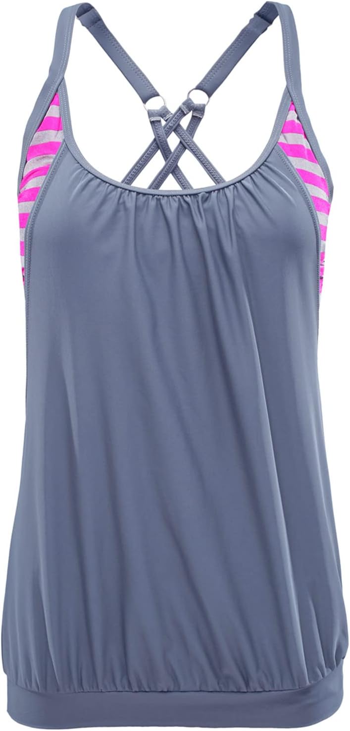 Aleumdr Tankini Set Damen Bauchweg Tankinis Push Up Damen Zweiteiler Badeanzüge Bademode Set Damen S