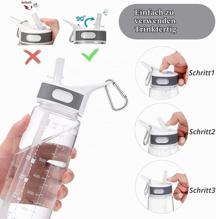 Louis Donné 800ml Transparent Auslaufsicher Trinkflasche Sports Wasserflasche Mit Zeitmarkierungs-Tr