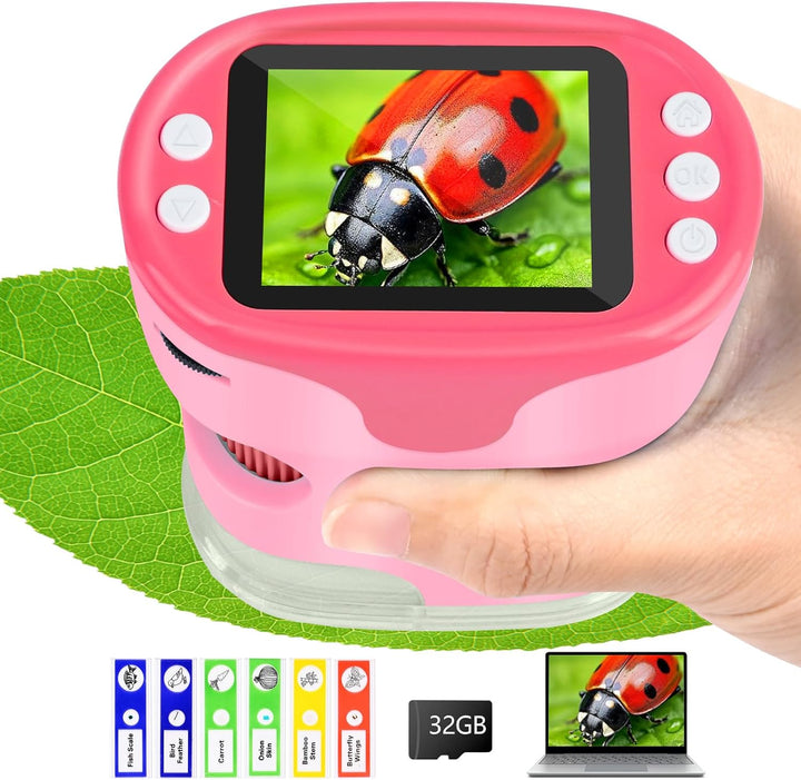 Mikroskop für Kinder, Vankarr 1000X Digitale Taschenmikroskop Tragbares Mini Handy Mikroskope mit 32