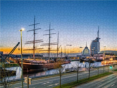 CALVENDO Puzzle Sonnenuntergang hinter den Bremerhavener Havenwelten 1000 Teile Lege-Grösse 64 x 48