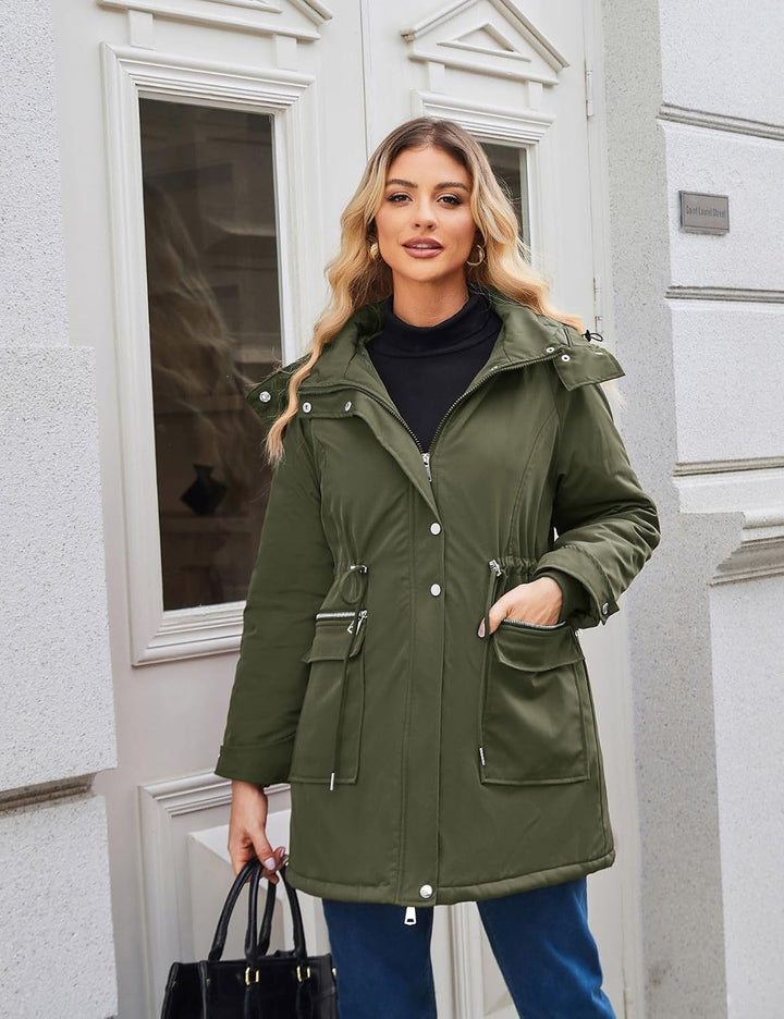 Maacie Umstands Baumwolljacke 3 in 1 Winter Langer Puffer Daunenjacke Parka mit Kapuze mit Taschen W
