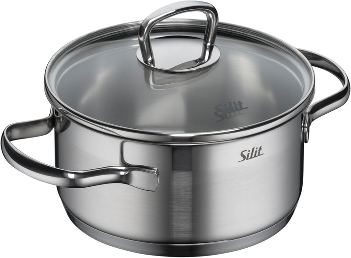 Silit Toskana Topfset Induktion 4-teilig, Kochtopf Set mit Glasdeckel, Edelstahl teilmattiert, Induk