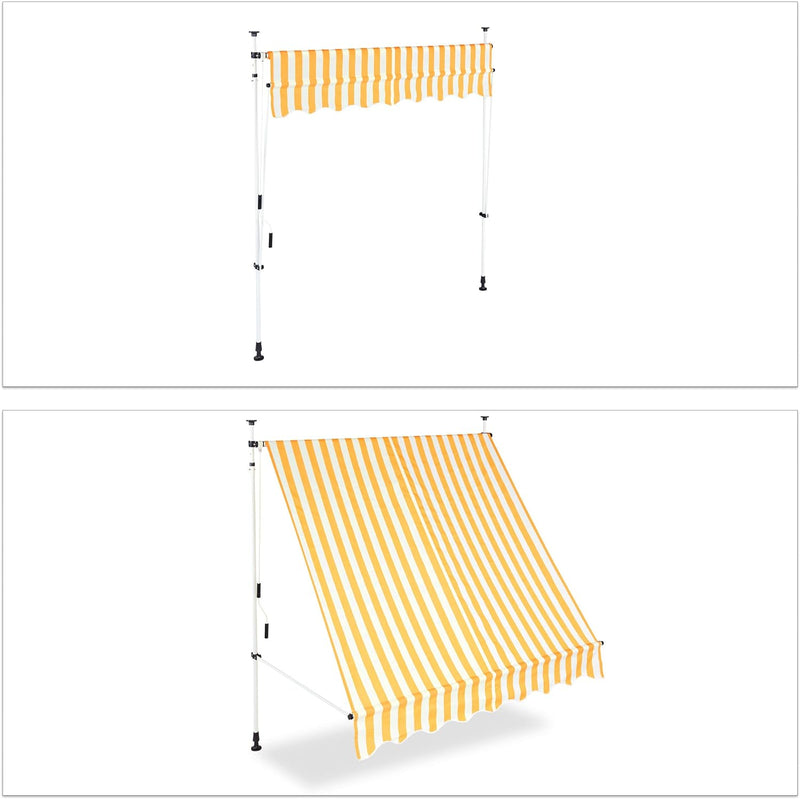 Relaxdays Klemmmarkise, Balkon Sonnenschutz, einziehbar, Fallarm, ohne Bohren, höhenverstellbar, 200