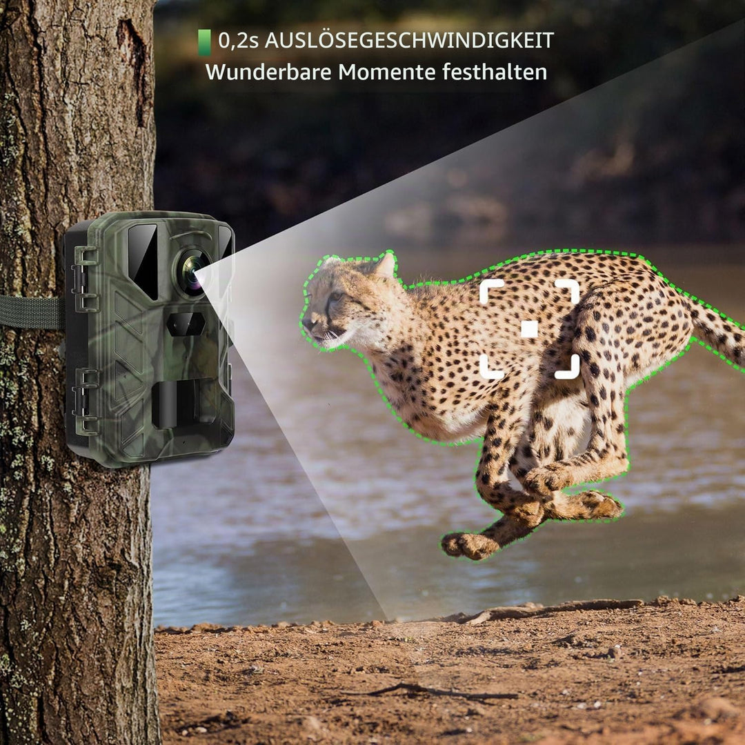 Mini Wildkamera 4K 50MP, Wildtierkamera mit Nachtsicht Bewegungsmelder 850 IR LEDs, 0,2s Schnelle Tr