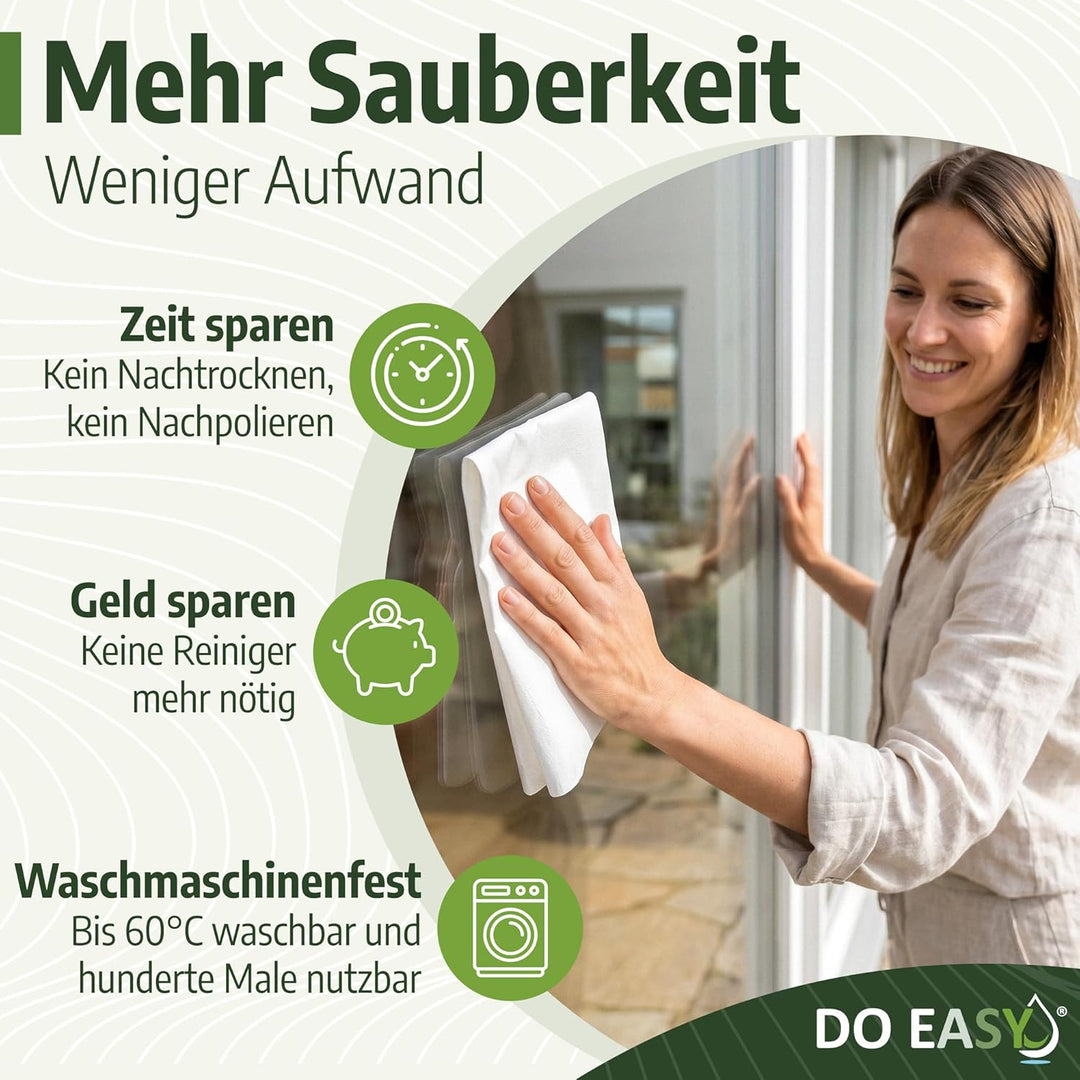 DO EASY Mikrofasertuch, garantiert streifenfrei, ein Tuch für alle Oberflächen, reinigt nur mit Wass