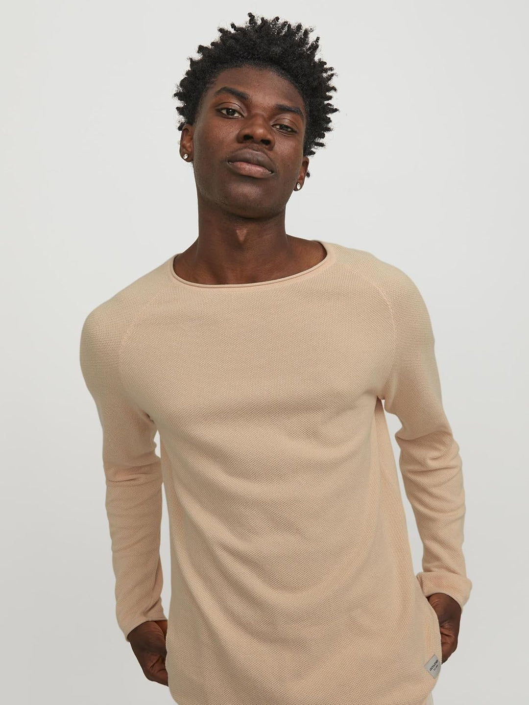 JACK & JONES Male Strickpullover mit Rundhals Einfarbig Strickpullover mit Rundhals XS Apricot Ice,