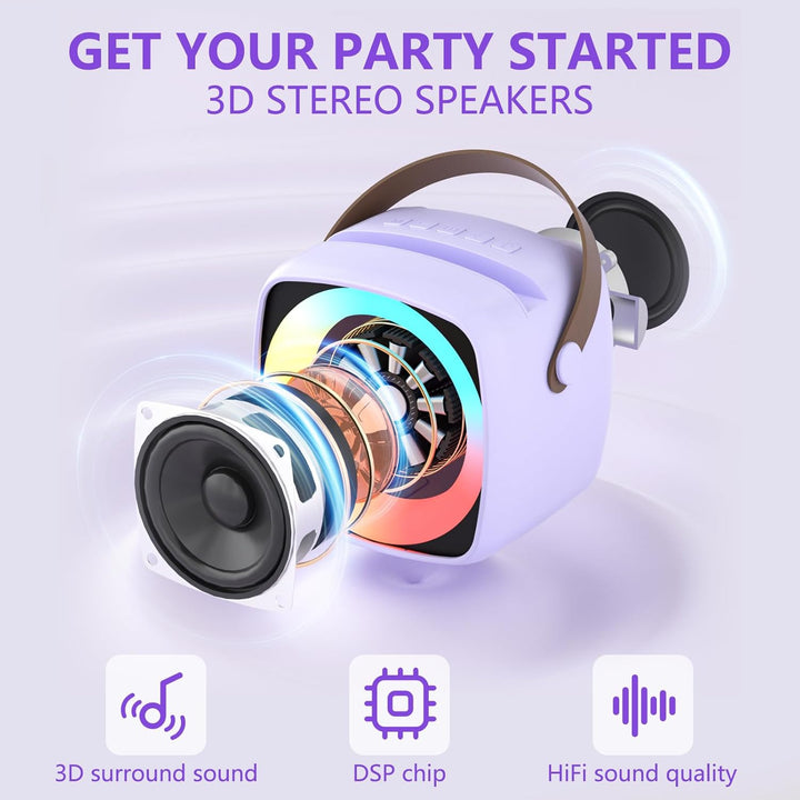 Karaoke Maschine 2 Mikrofone für Jungen Mädchen, tragbare Bluetooth-Lautsprecher mit dynamischen Lic