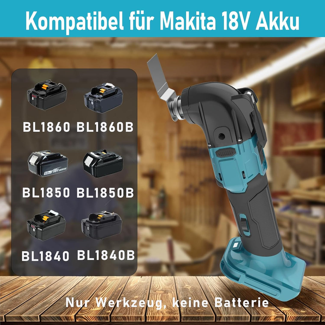 Oszillationswerkzeug Akku für Makita 18V, Bürstenlos Multitool Oszillierwerkzeug mit 22 Zubehör, 6 G