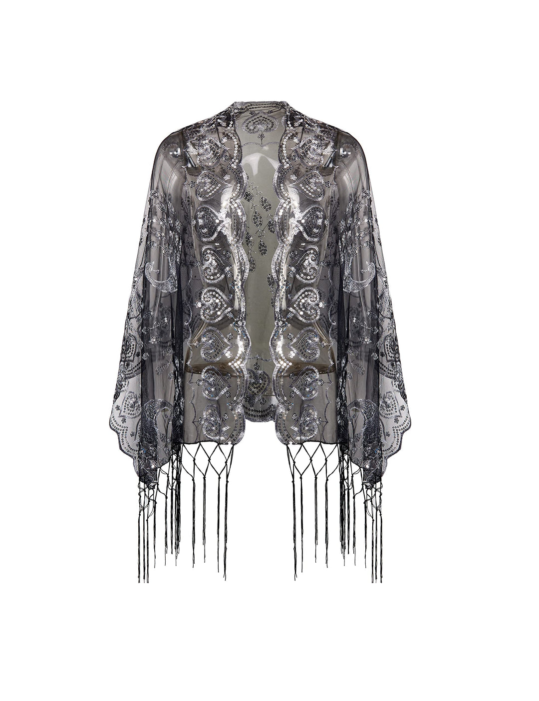 BABEYOND Damen Pashmina-Schal Einheitsgrösse Schwarz/Silberfarben, Einheitsgrösse Schwarz/Silberfarb