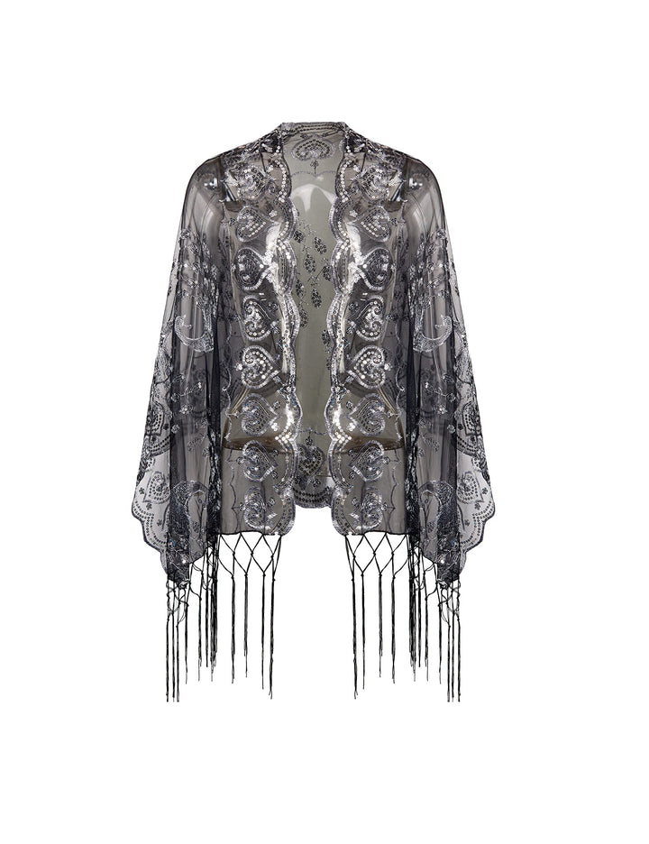 BABEYOND Damen Pashmina-Schal Einheitsgrösse Schwarz/Silberfarben, Einheitsgrösse Schwarz/Silberfarb