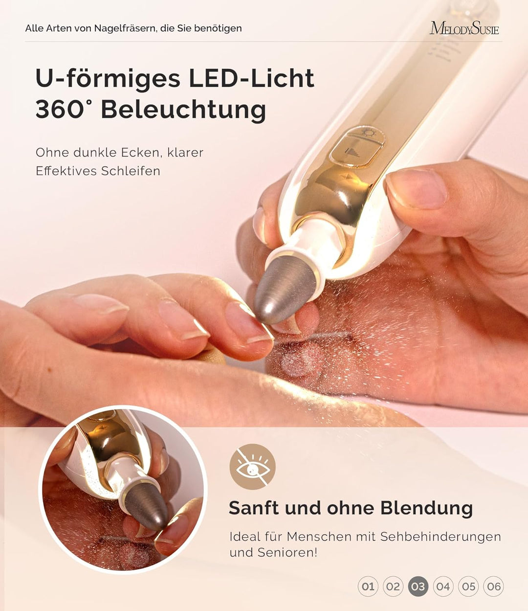 MelodySusie Professionelles Maniküre/Pediküre Set, PC760G 8 in 1 Elektrischer Nagelfräser mit 5 Gesc