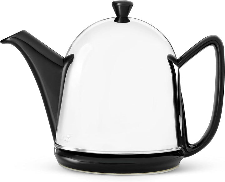 Bredemeijer kleine Schwarze Keramik Teekanne 1.0 Liter mit glänzender Edelstahlhaube Schwarz 1.0 L,