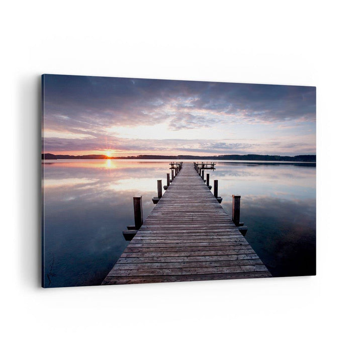 Bilder auf Leinwand 100x70cm Leinwandbild Fussgängerbrücke See Sonnenuntergang Abend Gross Wanddeko