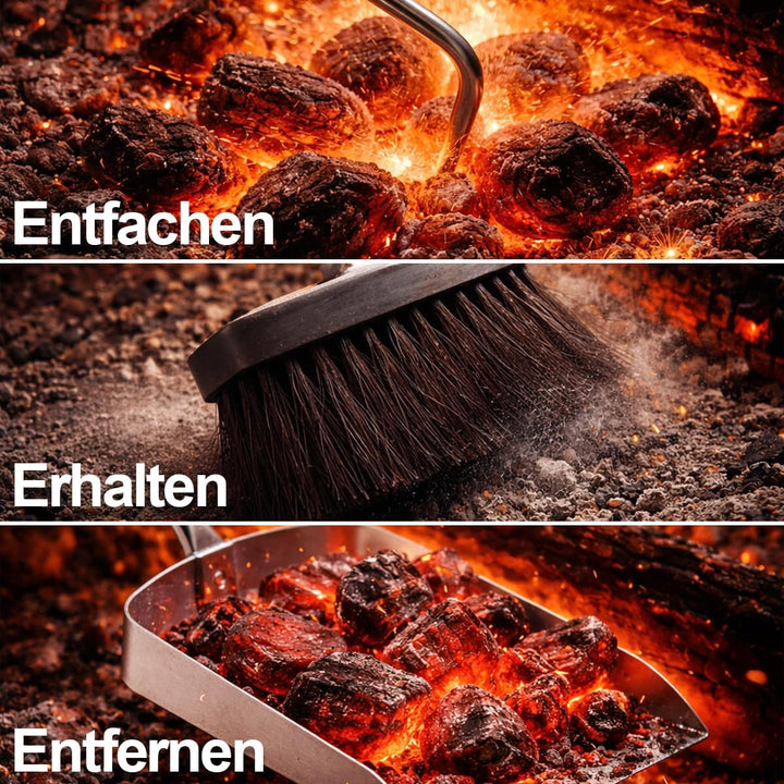 MS Beschläge® Kaminbesteck Kaminset Kamingarnitur Ofenset mit Nussholzgriffen und Besteck aus Edelst