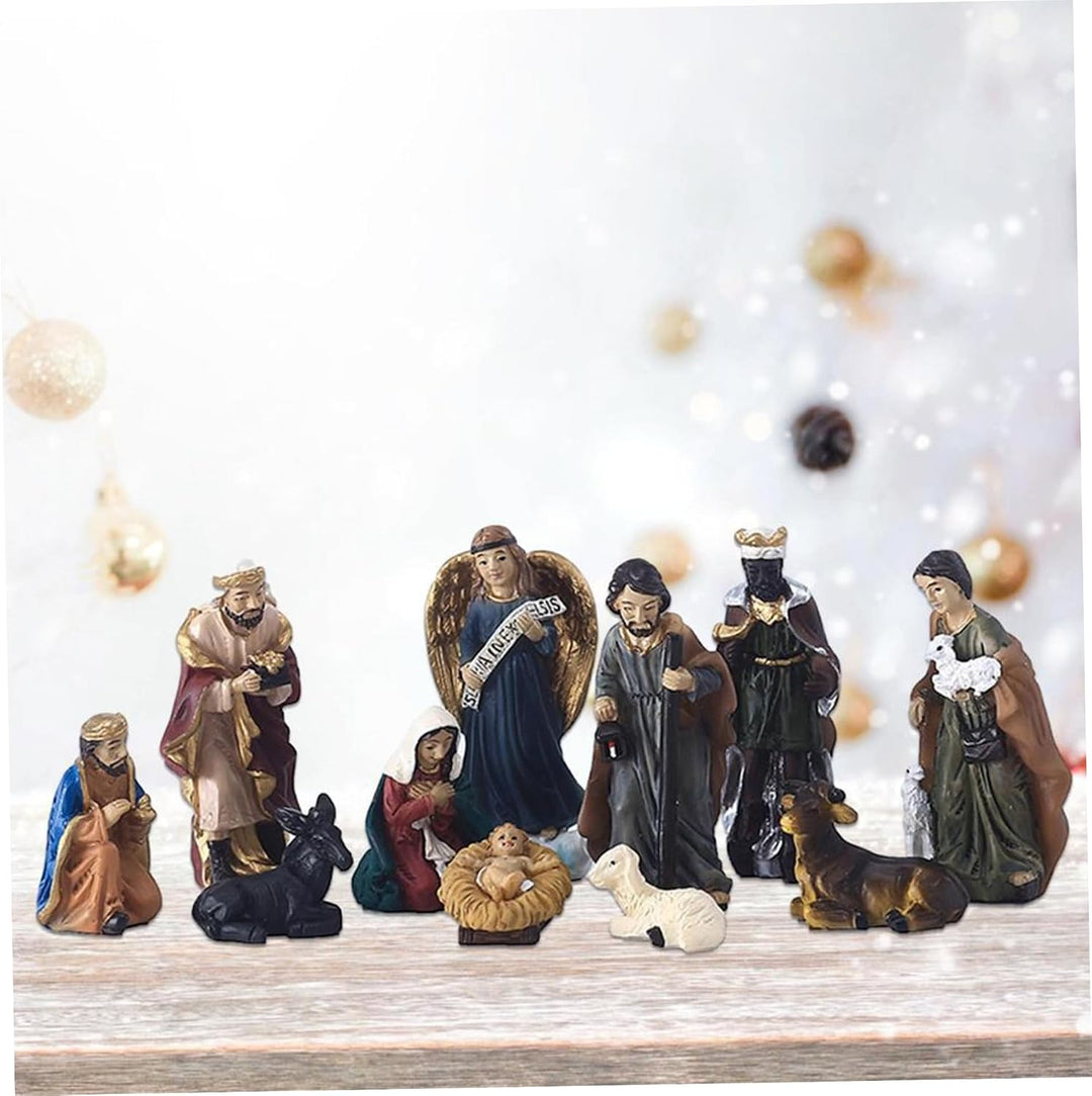 Gcroet Weihnachtsgeburt setzt mit Figuren Harz Krippe Szene Weihnachtsverzierung Lebendige realistis