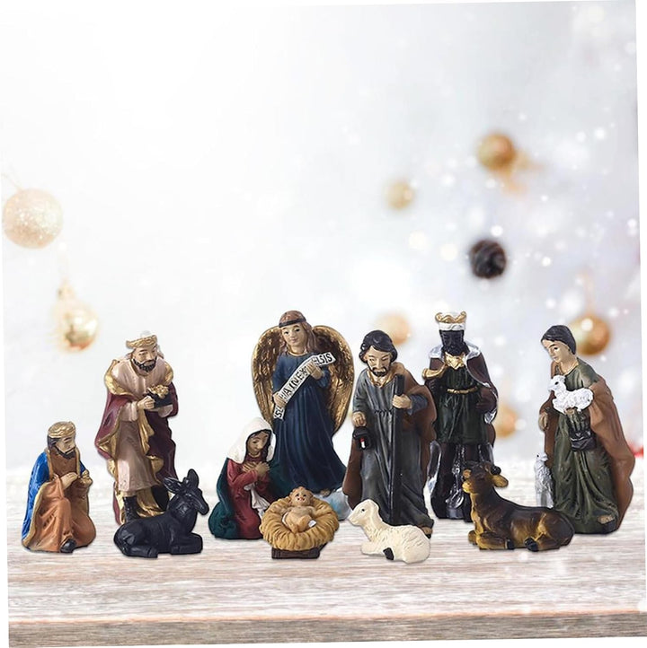 Gcroet Weihnachtsgeburt setzt mit Figuren Harz Krippe Szene Weihnachtsverzierung Lebendige realistis