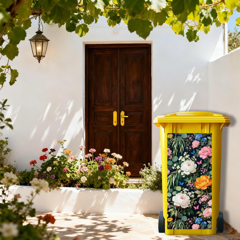 ANATTASOUL Mülleimer Aufkleber, 2 Blätter Mülltonnen Aufkleber 38×82cm Blumen Selbstklebend Aufklebe