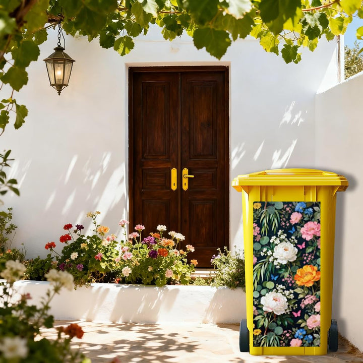 ANATTASOUL Mülleimer Aufkleber, 2 Blätter Mülltonnen Aufkleber 38×82cm Blumen Selbstklebend Aufklebe