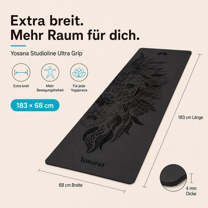 Yogamatte aus Naturkautschuk | extrem rutschfest | ULTRA GRIP Oberfläche aus ECO PU | extra breit 68