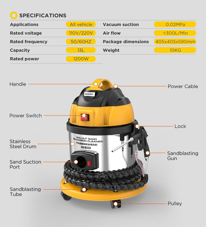 AUTOOL HTS558 Strahlgeräte Nussschalen Strahlgerät, Automotor-Einlassventil-Reinigungsmaschine 220V