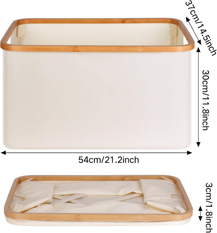 efluky Faltbarer Wäschekorb 60L, Bambus Stoff Faltbarer Storage Basket, Aufbewahrung Klappbar Wäsche