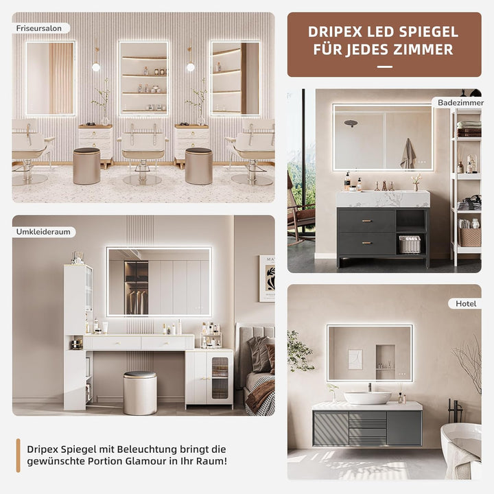 Badezimmerspiegel Led Badspiegel, Speicherfunktion, Touch-Schalter, Druckknopf, Dimmbar, 3 Lichtfarb