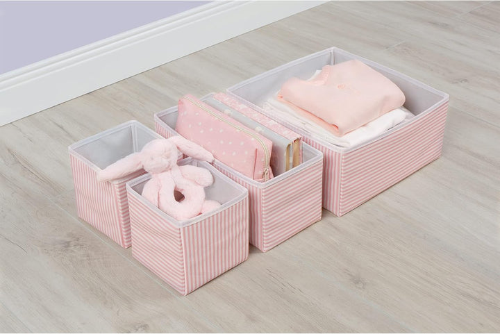 Ocean Home Textile 4er Set Rosa Gestreift Aufbewahrungsbox für Schublade, Faltbare Schubladen Ordnun