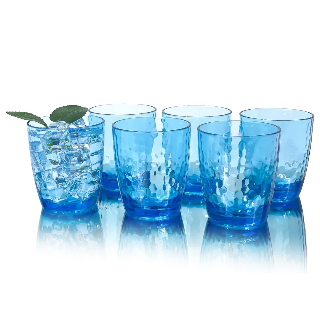 Grosse Acrylgläser, 740 ml, Kunststoffbecher, Set mit 6 transparenten Farben, gehämmerter Stil, BPA-