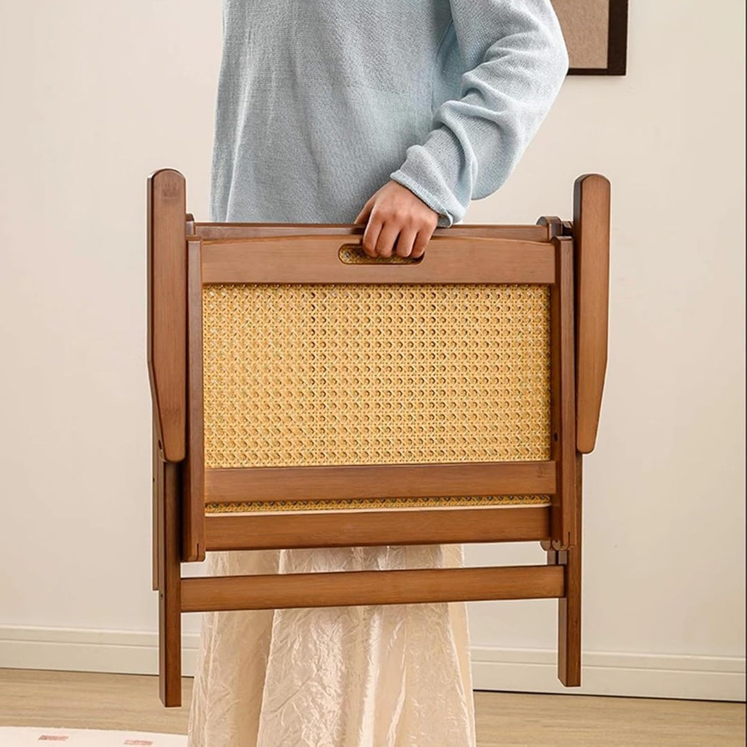 Mgchowue Holz Rattan Klappstühle, mit Polster, Tragbar Platzsparend Freizeitstuhl für Balkon und Woh