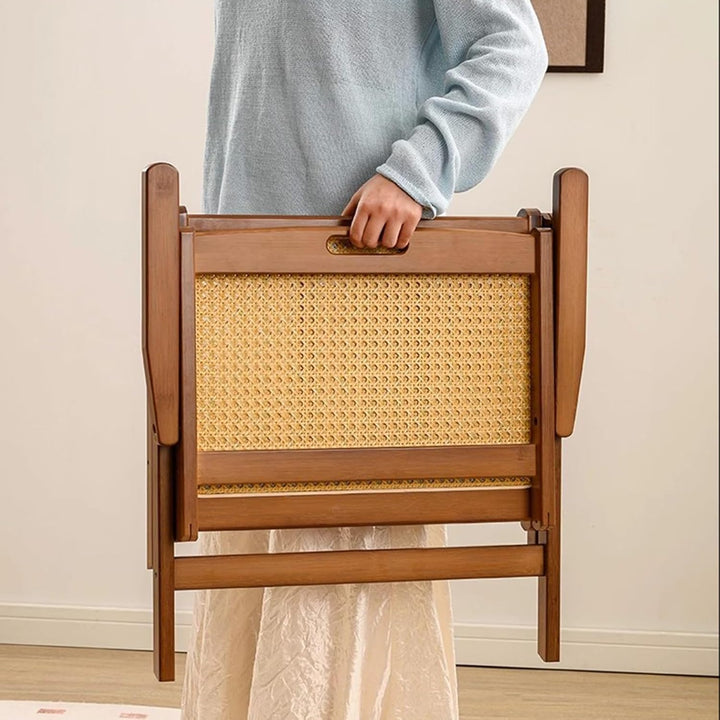 Mgchowue Holz Rattan Klappstühle, mit Polster, Tragbar Platzsparend Freizeitstuhl für Balkon und Woh