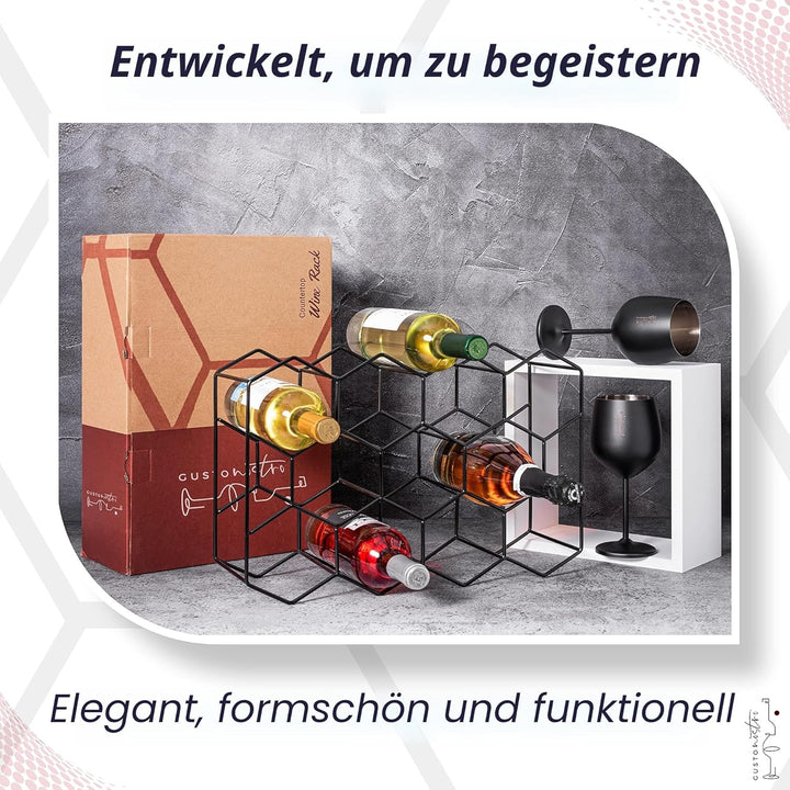Gusto Nostro Weinregal für den Tisch - Modernes Schwarzes Metall-Weinregal für 14 Flaschen - 3-Stufi