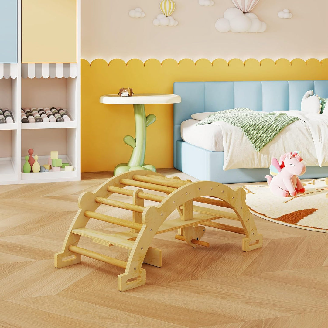 AIYAPLAY Montessori Klettergerüst Indoor, 2 in 1 Kletterbogen & Schaukelpferd, Kletterspielzeug aus