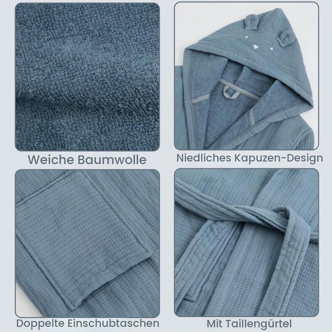 WYTbaby Bademantel Kinder 100% Baumwolle Weich Flauschiges Frottee Kinder Morgenmantel Mit Kapuze fü