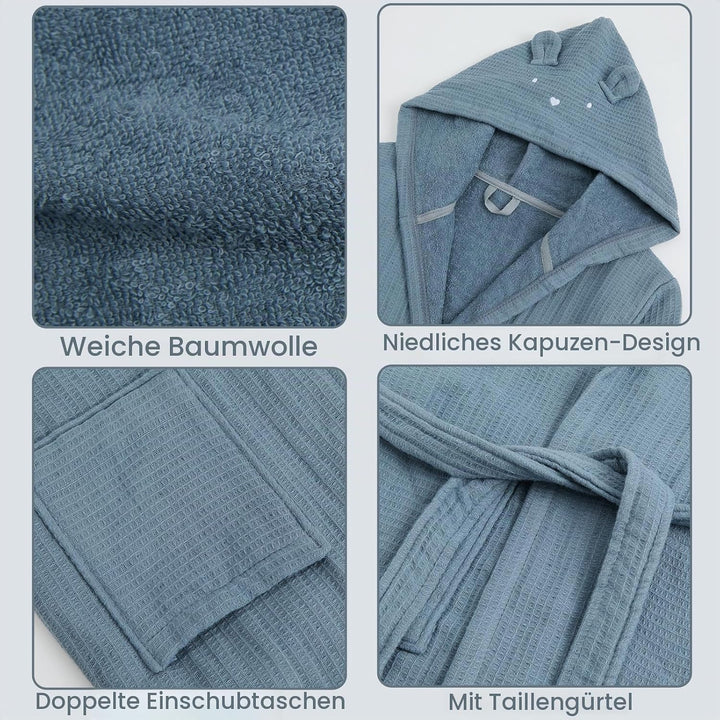 WYTbaby Bademantel Kinder 100% Baumwolle Weich Flauschiges Frottee Kinder Morgenmantel Mit Kapuze fü