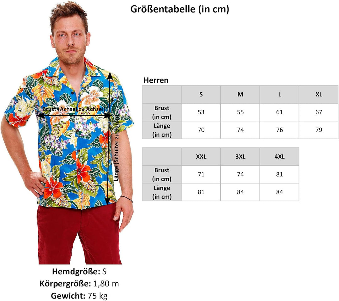 P.L.A. Pacific Legend Original Hawaiihemd Kurzarm Herren Kurzarm Button-Down Front-Tasche Hawaii-Pri