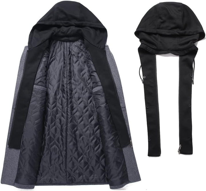 Luckyone Wintermantel Herren Mantel Loose Fit Lang Wollmantel Business Mantel mit Stehkragen Herren