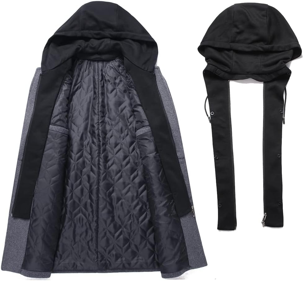 Luckyone Wintermantel Herren Mantel Loose Fit Lang Wollmantel Business Mantel mit Stehkragen Herren