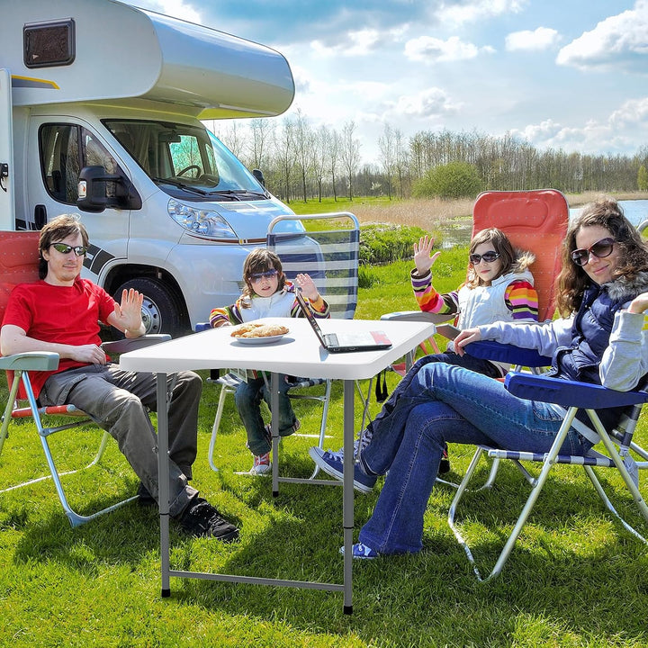 Bonnlo Campingtisch Klappbar höhenverstellbar aus Kunststoff &amp; Metallrahmen, Gartentisch Wetterfest,