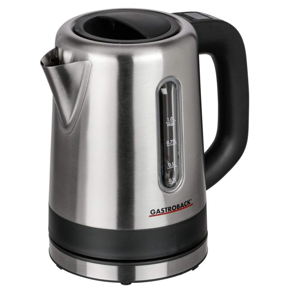 GASTROBACK #42435 Design Wasserkocher Mini, 1 Liter Edelstahl-Behälter mit Füllstandsanzeige, beleuc