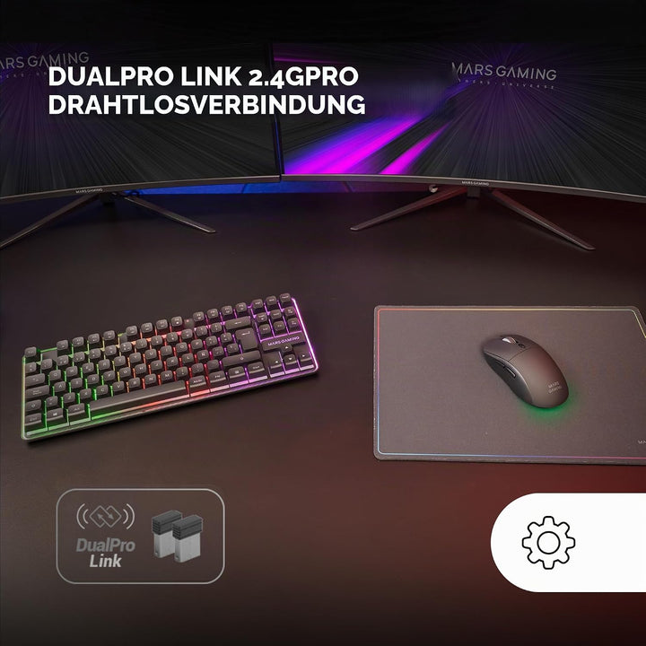 Mars Gaming MCPWTKL, Italienisch, Kabelloses Gaming-Combo, DualPro Link 2.4GPRO-Technologie, TKL FRG