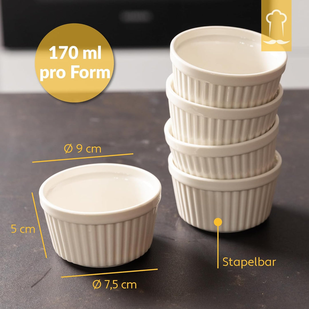 Chefarone® Soufflé Förmchen Backofenfest 10er Set - Creme Brulee Schälchen Keramik zum Backen und An
