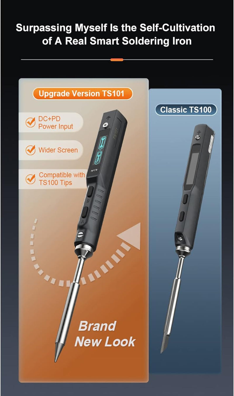 SainSmart TS101 65W Mini Digital Elektrischer Lötkolben mit TS-B2 Spitze & USB Typ C Kabel, DC+PD Po