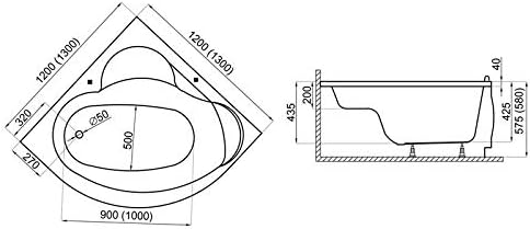BADLAND Badewanne Original Weiss Acryl Wanne Eckbadewanne STANDARD 130x130 KOMPLETTSET SET mit Weiss