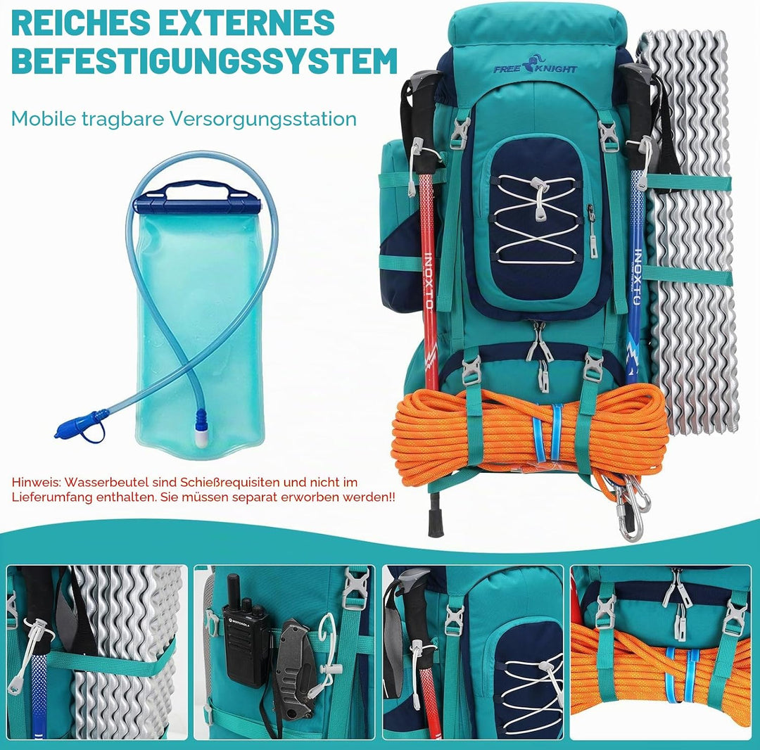 Bseash 70L (65+5) Wasserdichter Wanderrucksack mit Regenschutz, Outdoor-Sport, Reisen, Tagesrucksack