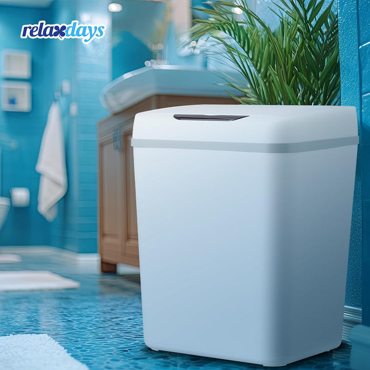 Relaxdays Mülleimer Bad, mit Sensor, 9 Liter, elektrischer Deckel, Müllbeutelhalter, Badezimmereimer