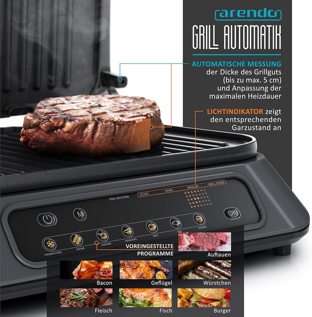 Arendo - Kontaktgrill - Elektrogrill - elektrischer Tischgrill mit Digitalsteuerung 1900 W - Sandwic