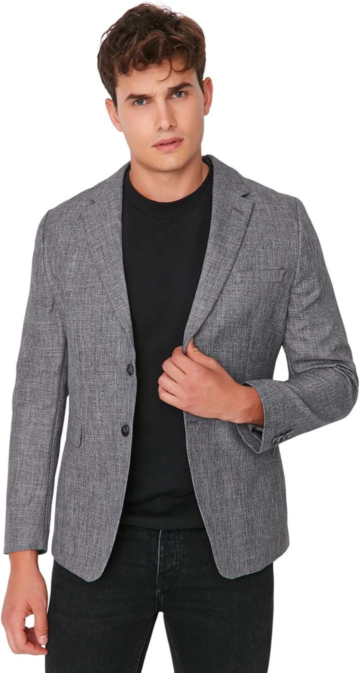 Trendyol Men's Herren Slim Zweireihig Plain Webstoff Jacke Coat, Anthracite, 48