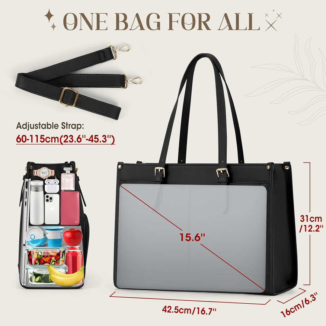RAINSMORE Laptoptasche Arbeitstasche Damen Gross mit Isolierted Kühlfach Schwarz, Schwarz